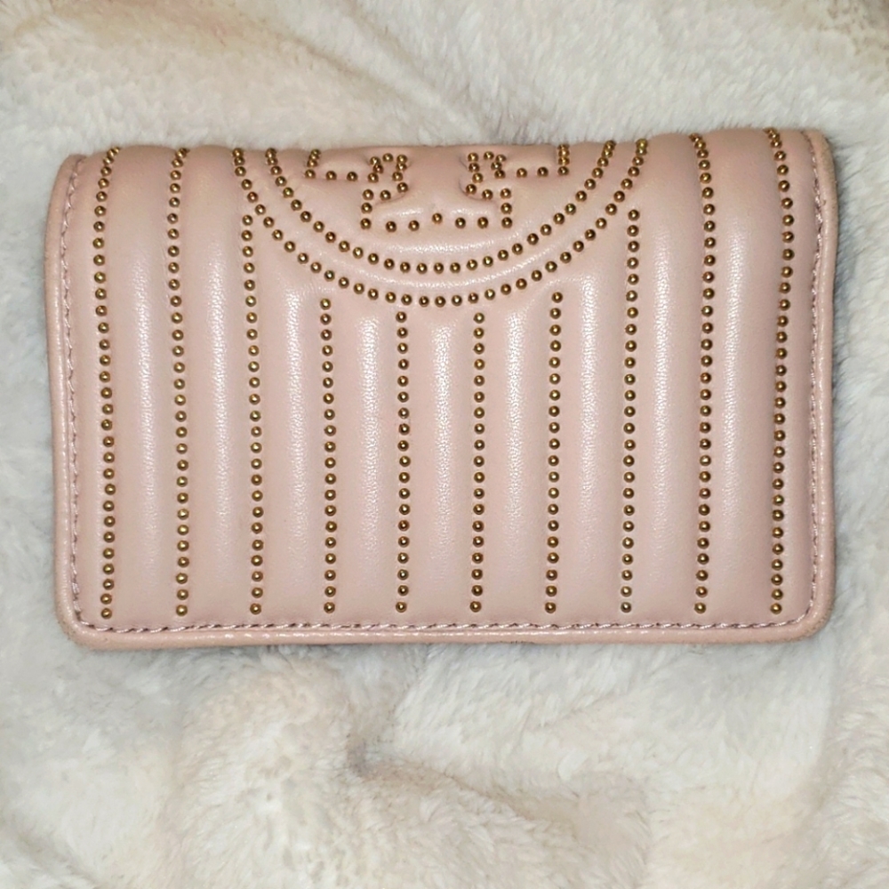 Blush pink Tory Burch Mini Studded Wallet